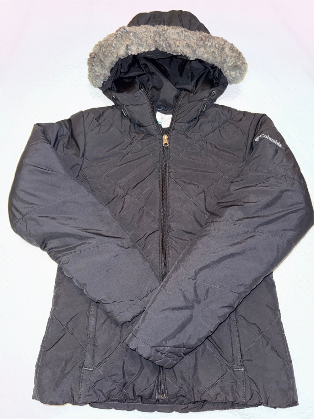 Columbia Women's Black Quilted Puffer Jacket with Faux Fur Hood Trim